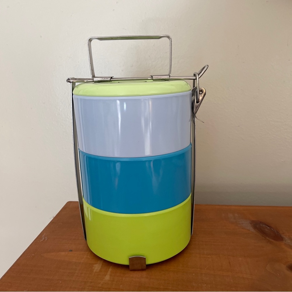 Goldfish Brand Melamine Bento Tiffin Lunch Box Stacking Handle Green And Blue